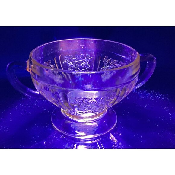 Vtg 1930s Open Sugar Bowl Depression Glass Sharon Cabbage Rose Amber Colored - Picture 2 of 7